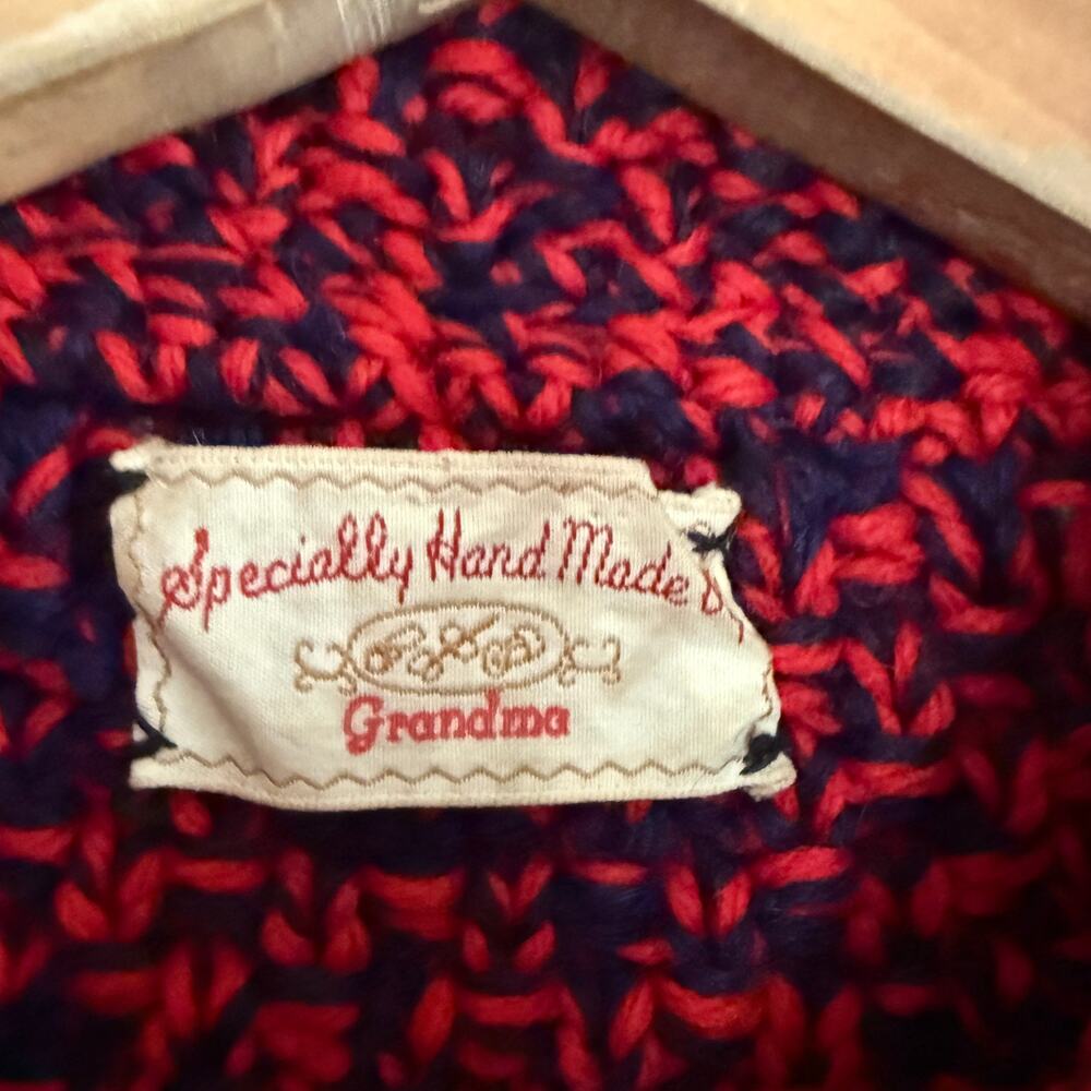 Vintage Handmade Kids Wool Hand Knit Crochet Peacoat style jacket \ Size Small - Picture 6 of 7